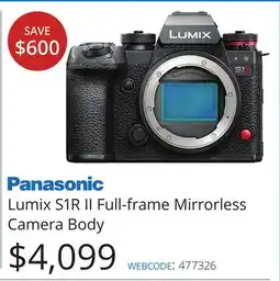 Vistek Panasonic Lumix S1R II Full-frame Mirrorless Camera Body offer