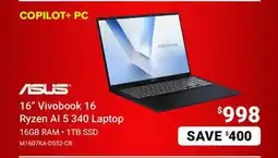 Visions Electronics 16 Vivobook 16 Ryzen AI 5 340 Laptop offer