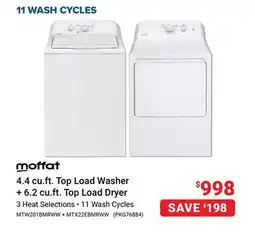 Visions Electronics 4.4 cu.ft. Top Load Washer + 6.2 cu.ft. Top Load Dryer offer