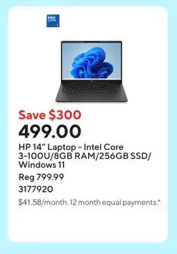 Staples HP 14 Laptop - Intel Core 3-100U/8GB RAM/256GB SSD/Windows 11 offer