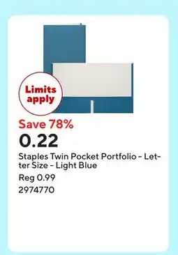 Staples Staples Twin Pocket Portfolio - Letter Size - Light Blue offer
