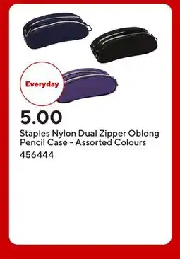 Staples Staples Nylon Dual Zipper Oblong Pencil Case - Assorted Colours offer