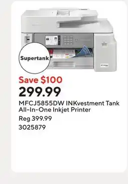 Staples MFCJ5855DW INKvestment Tank All-In-One Inkjet Printer offer