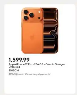 Staples Apple iPhone 17 Pro - 256 GB - Cosmic Orange - Unlocked offer