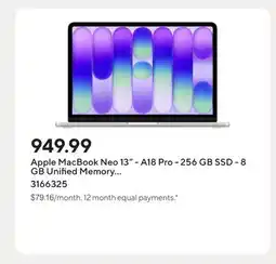 Staples Apple MacBook Neo 13 - A18 Pro - 256 GB SSD - 8 GB Unified Memory - Silver offer