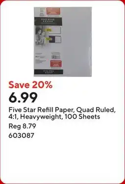 Staples Five Star Refill Paper, Quad Ruled, 4:1, Heavyweight, 100 Sheets offer