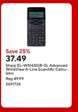 Staples Sharp EL-W516XGB-SL Advanced WriteView 4-Line Scientific Calculator offer