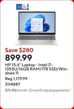 Staples HP 15.6 Laptop - Intel i7-1355U/16GB RAM/1TB SSD/Windows 11 offer