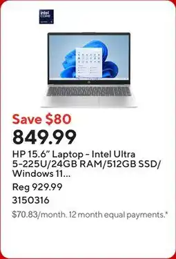 Staples HP 15.6 Laptop - Intel Ultra 5-225U/24GB RAM/512GB SSD/Windows 11 Home offer