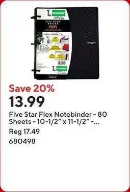 Staples Five Star Flex Notebinder - 80 Sheets - 10-1/2 x 11-1/2 - Assorted Colours offer