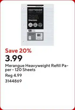 Staples Merangue Heavyweight Refill Paper - 120 Sheets offer