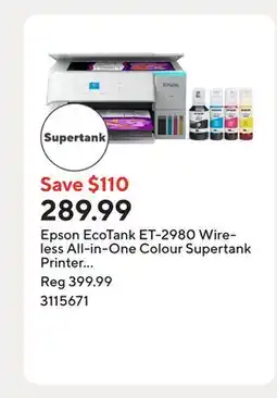 Staples Epson EcoTank ET-2980 Wireless All-in-One Colour Supertank Printer - White offer