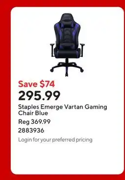 Staples Staples Emerge Vartan Gaming Chair Blue offer