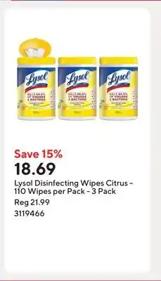 Staples Lysol Disinfecting Wipes Citrus - 110 Wipes per Pack offer