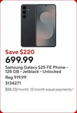 Staples Samsung Galaxy S25 FE Phone - 128 GB - Jetblack - Unlocked offer