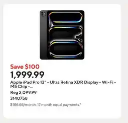 Staples Apple iPad Pro 13 - Ultra Retina XDR Display - Wi-Fi - M5 Chip - 256 GB - Space Black offer