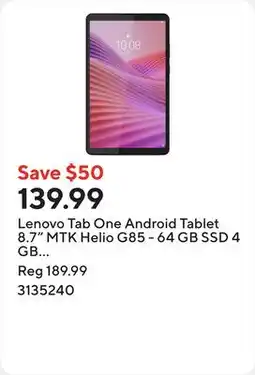 Staples Lenovo Tab One Android Tablet 8.7 MTK Helio G85 - 64 GB SSD 4 GB RAM with Folio Case - Luna Grey offer