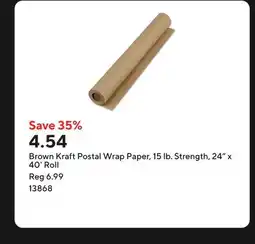Staples Brown Kraft Postal Wrap Paper, 15 lb. Strength, 24 x 40' Roll offer