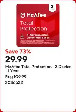 Staples McAfee Total Protection - 3 Device - 1 Year offer