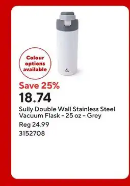 Staples Sully Double Wall Stainless Steel Vacuum Flask - 25 oz - Grey offer