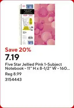Staples Five Star Jellied Pink 1-Subject Notebook - 11 H x 8-1/2 W - 160 Pages offer