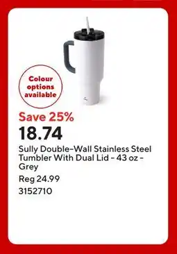 Staples Sully Double-Wall Stainless Steel Tumbler With Dual Lid - 43 oz - Grey offer