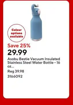 Staples Asobu Bestie Vacuum Insulated Stainless Steel Water Bottle - 16 oz - Elephant offer