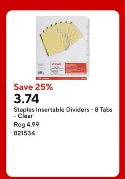 Staples Staples Insertable Dividers - 8 Tabs - Clear offer