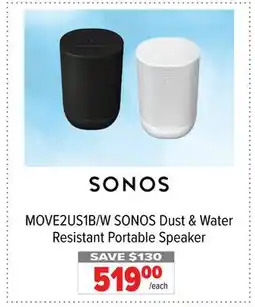 2001 Audio Video MOVE2US1B/W SONOS Dust & Water Resistant Portable Speaker offer