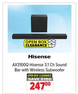2001 Audio Video AX3100Q Hisense 3.1 Ch Sound Bar with Wireless Subwoofer offer