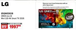 2001 Audio Video 85QNED82B 85 LG QNED evo AI Mini LED 4K Smart TV 2026 offer