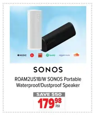 2001 Audio Video ROAM2US1B/W SONOS Portable Waterproof/Dustproof Speaker offer