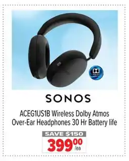 2001 Audio Video SONOS ACEG1US1B Wireless Dolby Atmos Over-Ear Headphones 30 Hr Battery life offer