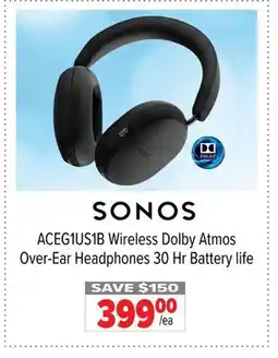2001 Audio Video ACEG1US1B Wireless Dolby Atmos Over-Ear Headphones 30 Hr Battery life offer