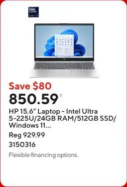 Staples HP 15.6 Laptop - Intel Ultra 5-225U/24GB RAM/512GB SSD/Windows 11 Home offer