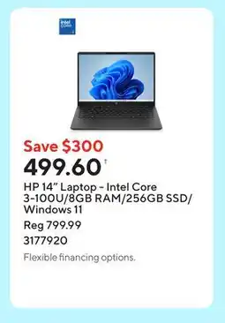 Staples HP 14 Laptop - Intel Core 3-100U/8GB RAM/256GB SSD/Windows 11 offer