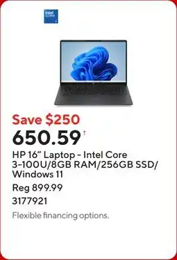 Staples HP 16 Laptop - Intel Core 3-100U/8GB RAM/256GB SSD/Windows 11 offer