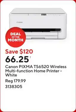 Staples Canon PIXMA TS6520 Wireless Multi-function Home Printer - White offer
