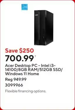 Staples Acer Desktop PC - Intel i3-14100/8GB RAM/512GB SSD/Windows 11 Home offer