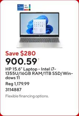 Staples HP 15.6 Laptop - Intel i7-1355U/16GB RAM/1TB SSD/Windows 11 offer