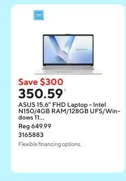 Staples ASUS 15.6 FHD Laptop - Intel N150/4GB RAM/128GB UFS/Windows 11 with 1-year of Microsoft 365 Personal offer