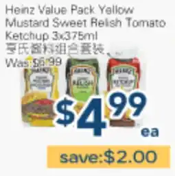 Oceans Fresh Food Market Heinz Value Pack Yellow Mustard Sweet Relish Tomato Ketchup offer