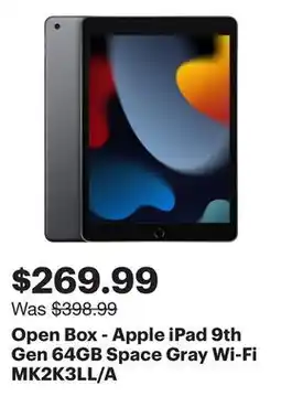 Best Buy Open Box - Apple iPad 9th Gen 64GB Space Gray Wi-Fi MK2K3LL/A offer