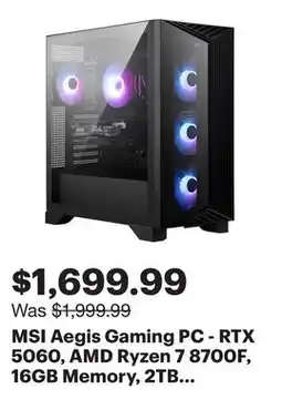 Best Buy MSI Aegis Gaming PC - RTX 5060, AMD Ryzen 7 8700F, 16GB Memory, 2TB SSD, Win 11, Black offer