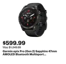 Best Buy Garmin epix Pro (Gen 2) Sapphire 47mm AMOLED Bluetooth Multisport GPS Smartwatch - Black offer