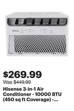 Best Buy Hisense 3-in-1 Air Conditioner - 10000 BTU (450 sq ft Coverage) - 57dB, Remote - White offer