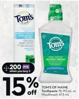 Sobeys TOM'S OF MAINE Toothpaste or Mouthwash offer