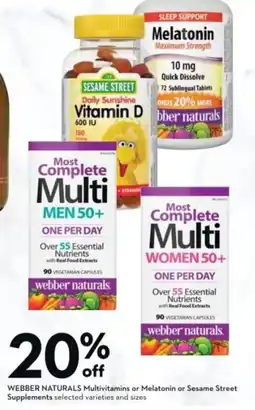 Sobeys WEBBER NATURALS Multivitamins or Melatonin or Sesame Street Supplements offer