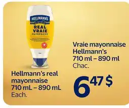 Walmart Hellmann's real mayonnaise 710 mL- 890 mL offer