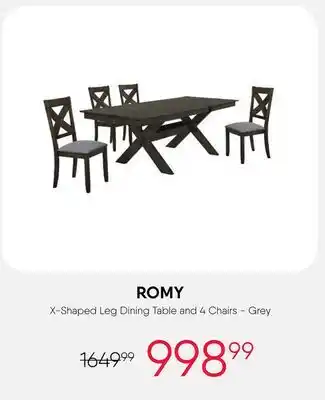 Meubles RD Romy - X-Shaped Leg Dining Table and 4 Chairs - Grey offer